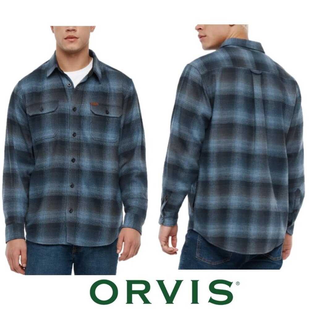 NWT Orvis Men’s Flannel Plaid 100% Cotton Shirt, Blue